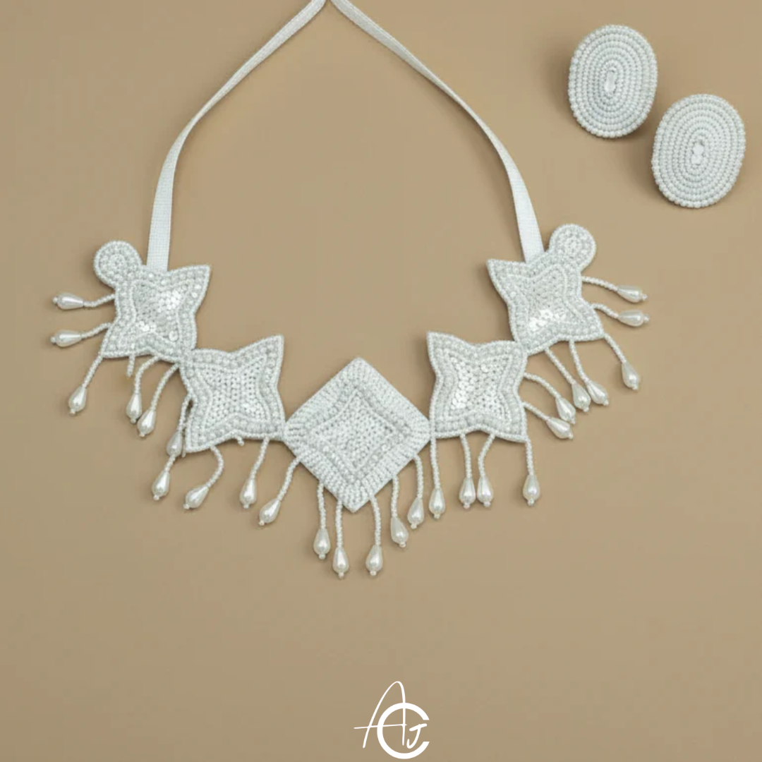 Beads Embroidered Necklace Set : Handmade