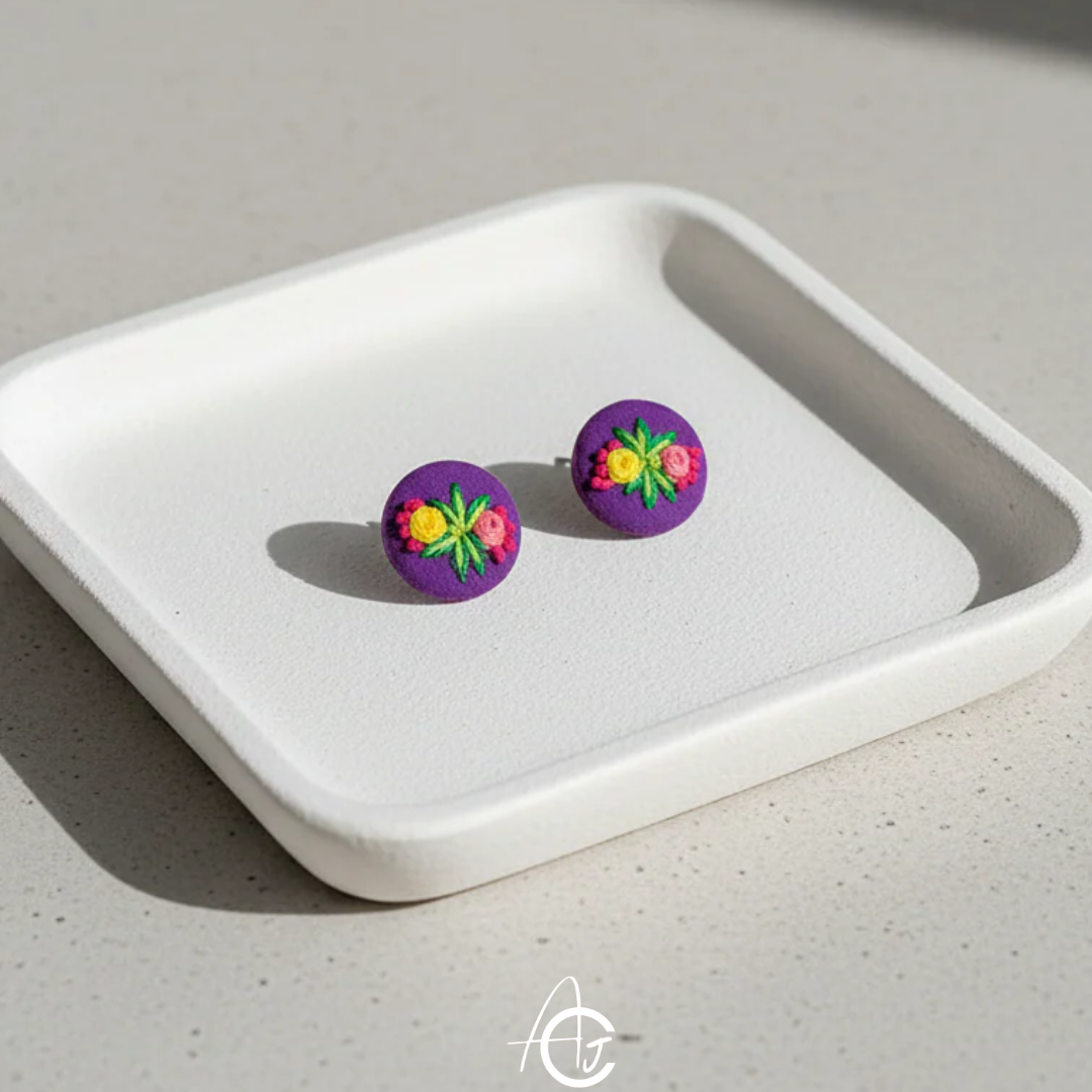 Embroidered Fabric Earrings : Handmade