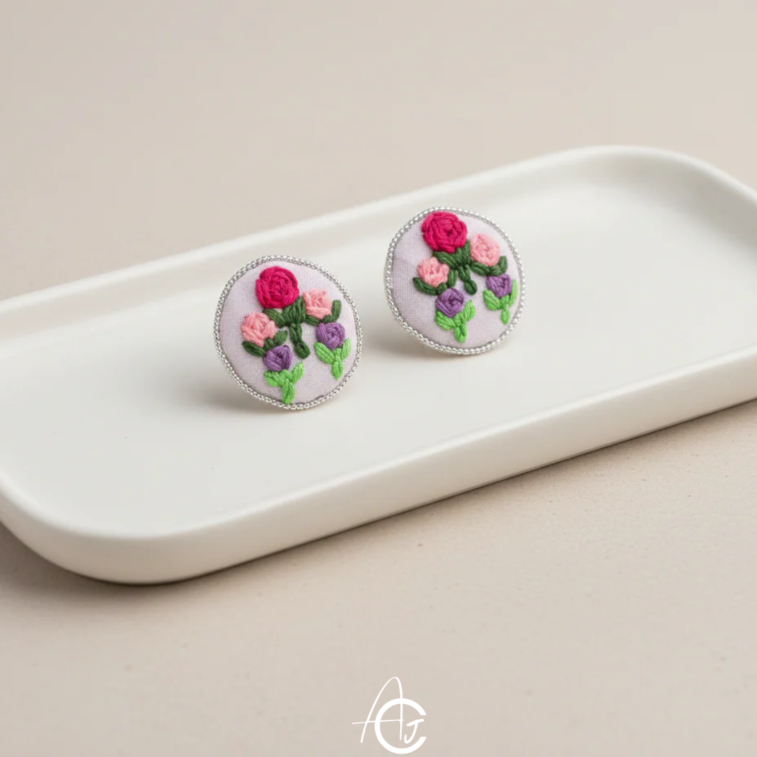 Embroidered Fabric Earrings : Handmade