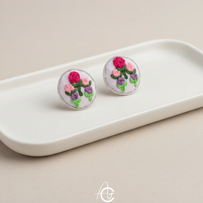 Embroidered Fabric Earrings : Handmade
