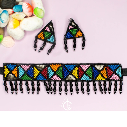 Beads Embroidered Necklace Set : Handmade