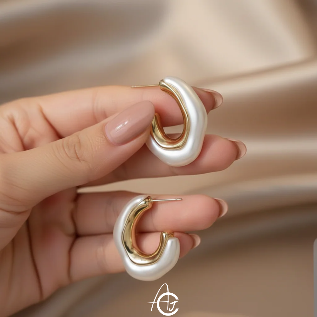 White Hoop Pearl Earrings