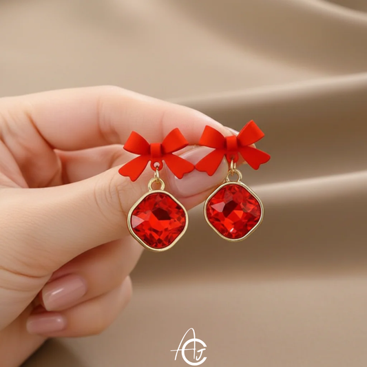 Bling Red Bow Earrings