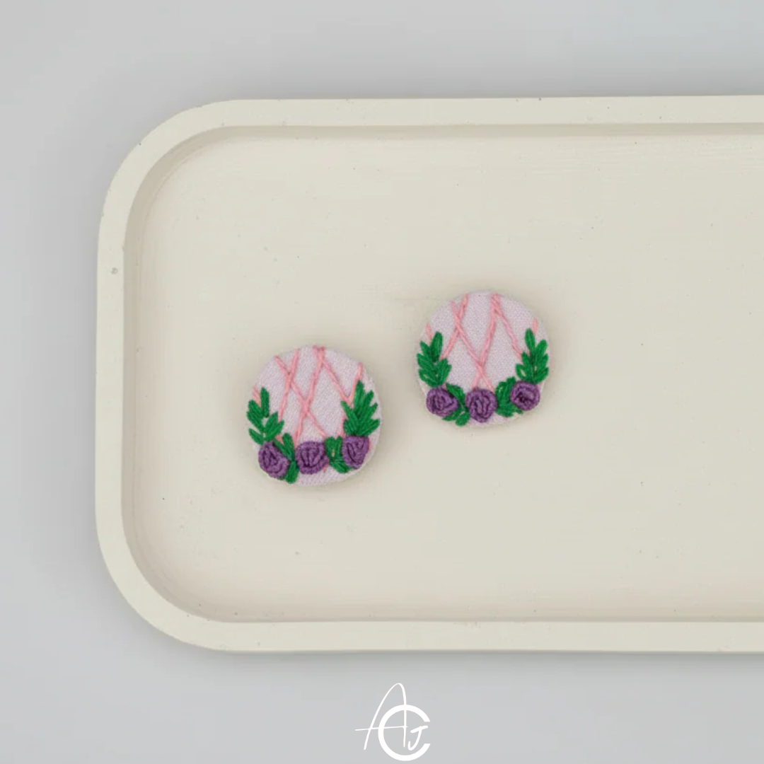 Embroidered Fabric Earrings : Handmade
