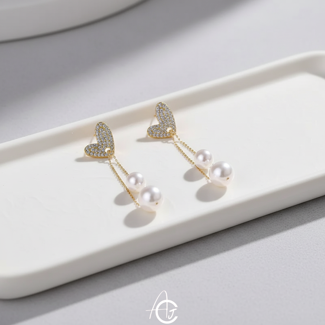 Heart Pearl Drop Earrings