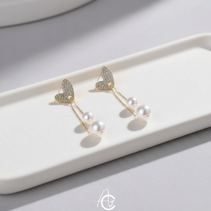 Heart Pearl Drop Earrings