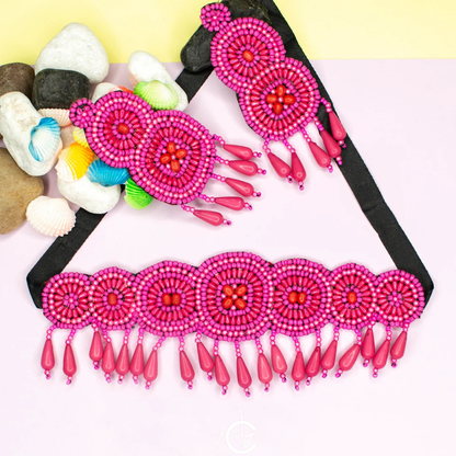 Beads Embroidered Necklace Set : Handmade