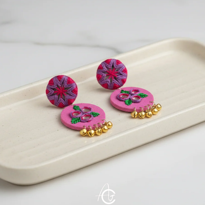 Embroidered Fabric Earrings : Handmade