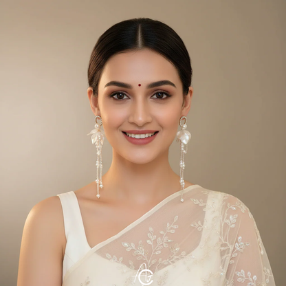 Flower Pearl Chain Drop Statement Earrings