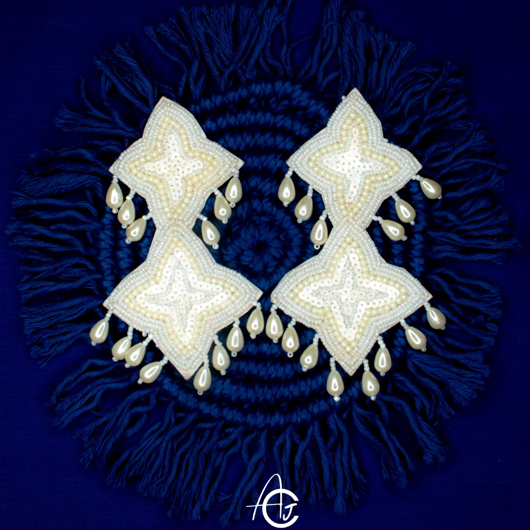 Embroidered Beads Earrings : Handmade