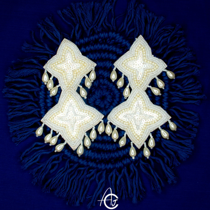 Embroidered Beads Earrings : Handmade
