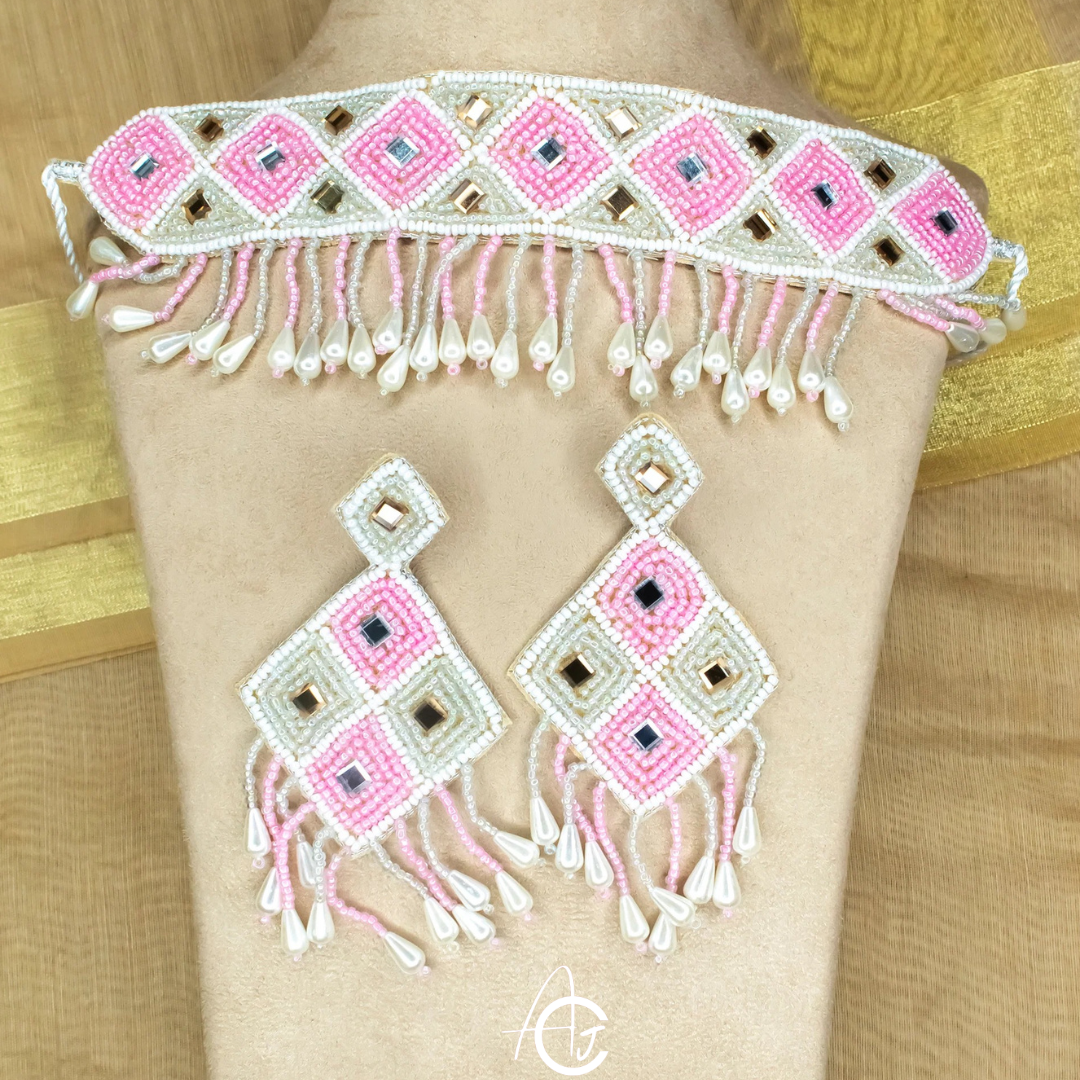 Beads Embroidered Necklace Set : Handmade