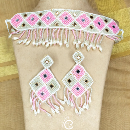 Beads Embroidered Necklace Set : Handmade