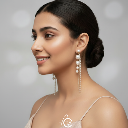 Bling Pearl Long Statement Earrings