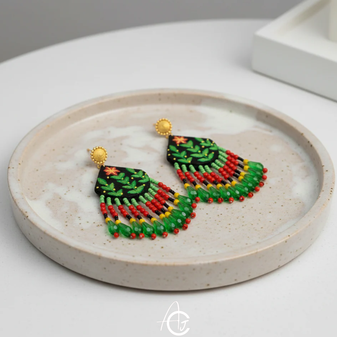 Handpainted Fabric Earrings  : Handmade
