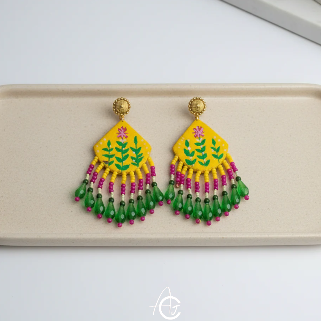 Handpainted Fabric Earrings  : Handmade