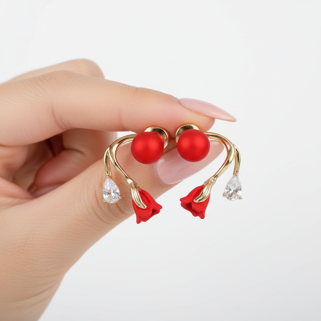 Pearl And Flower Earrings