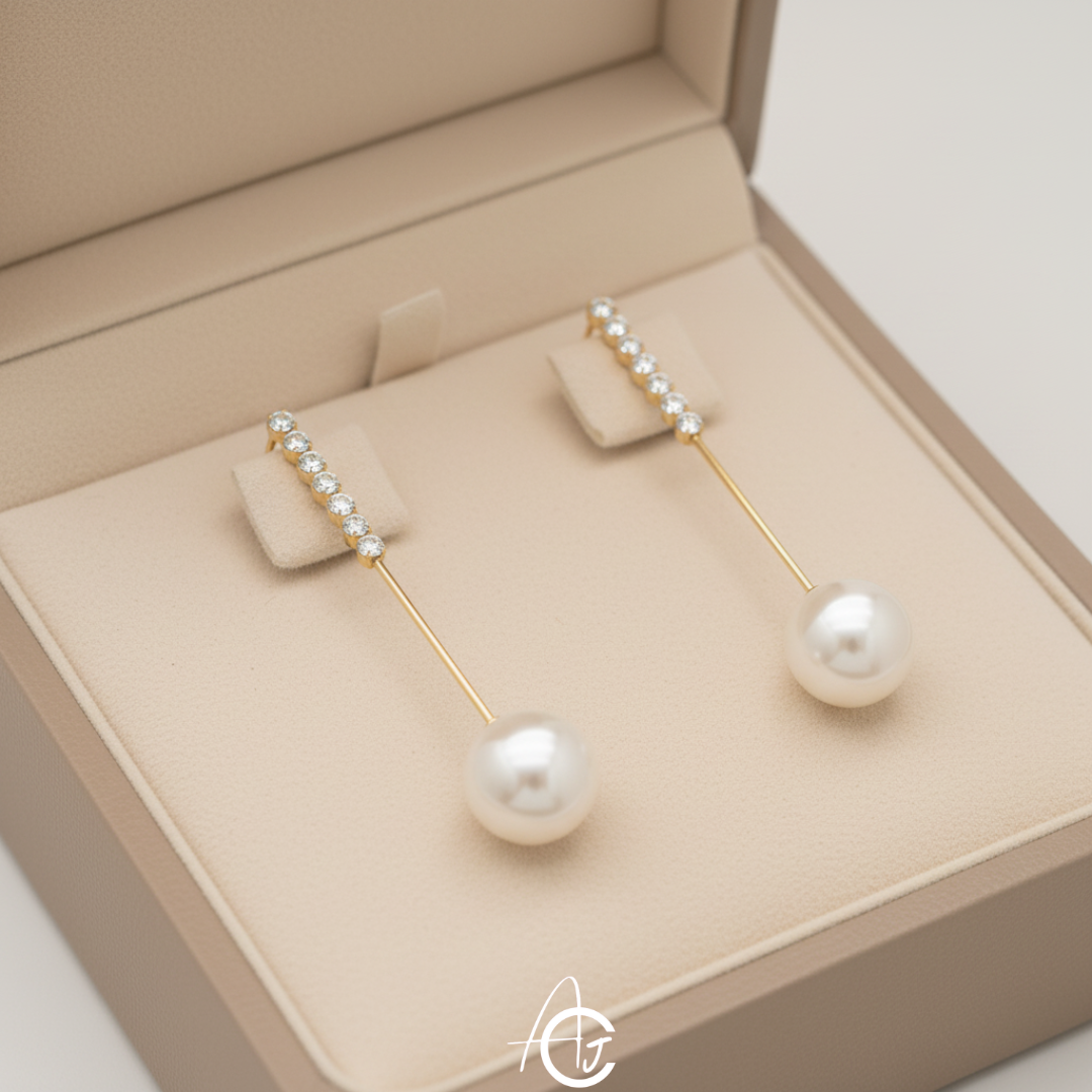 Pearl Chain Bling Earrings