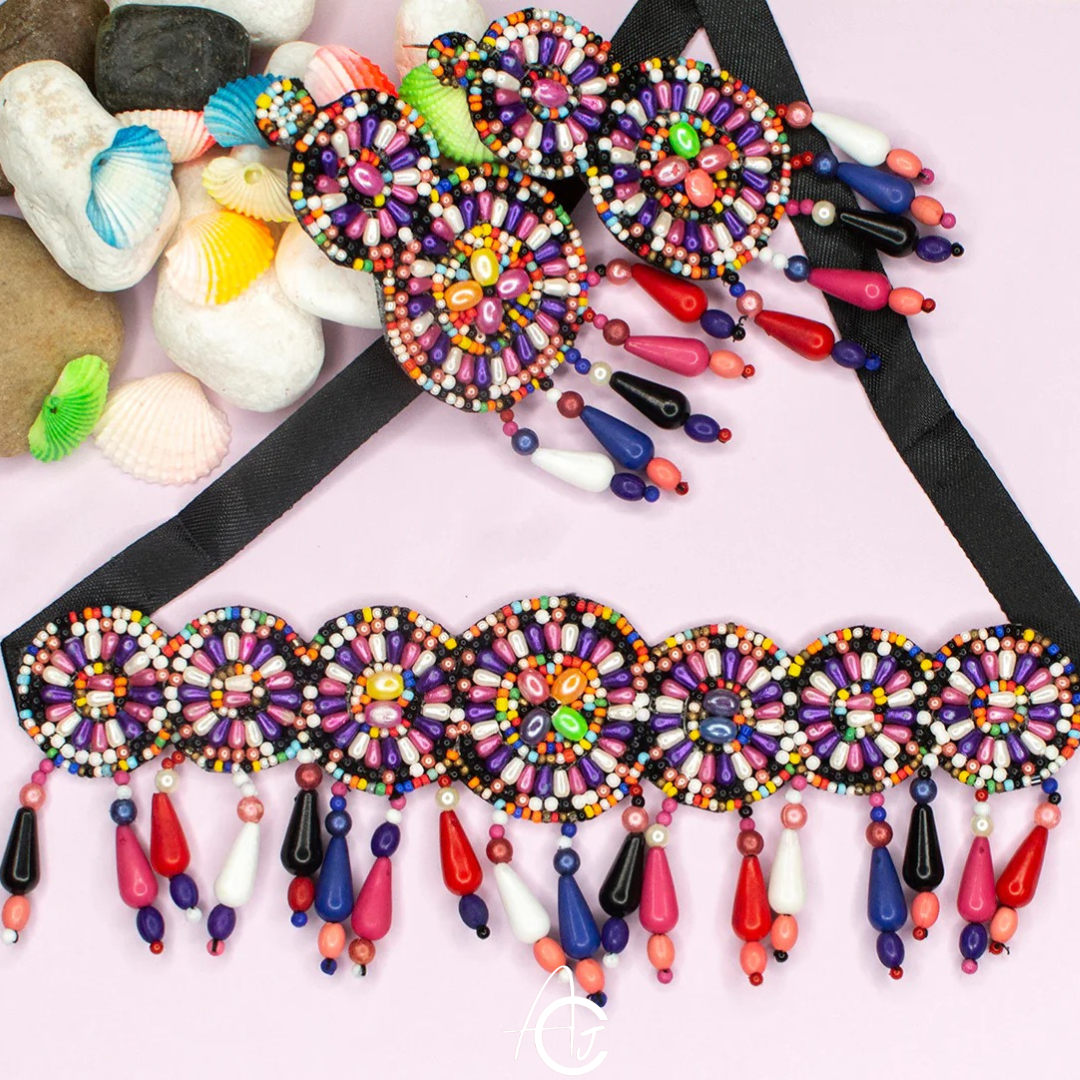 Beads Embroidered Necklace Set : Handmade