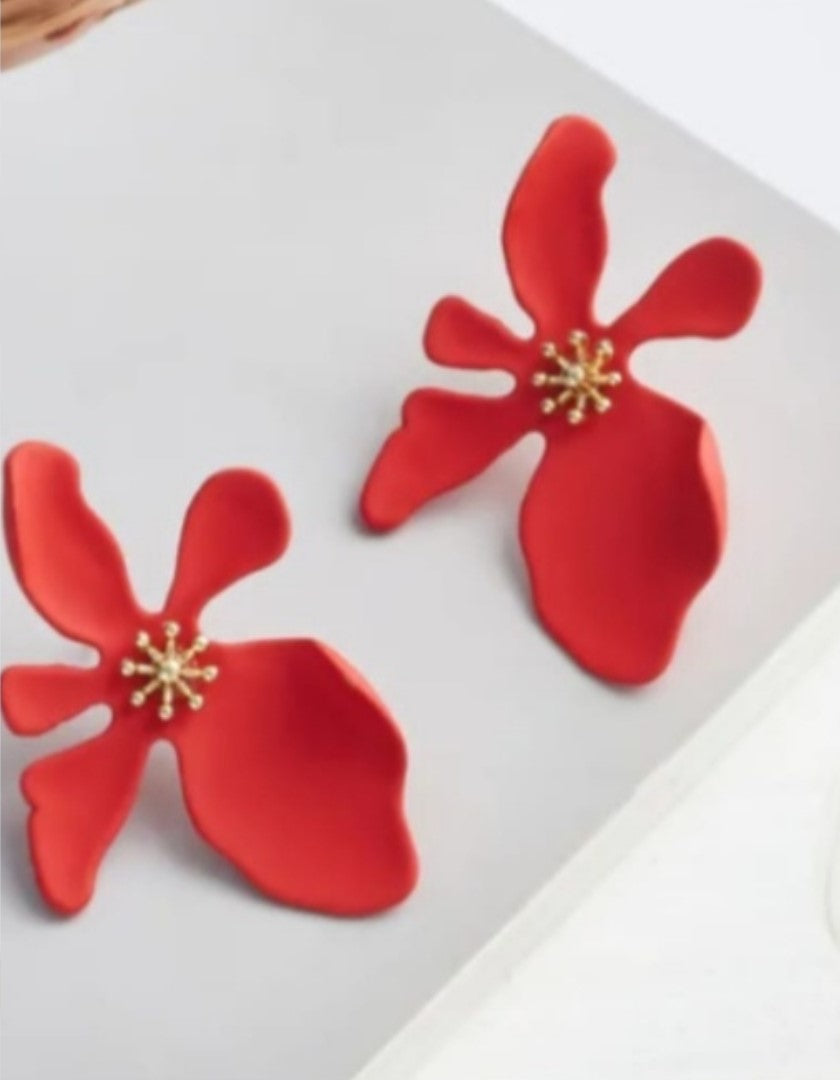 Flower Statement Earrings Red