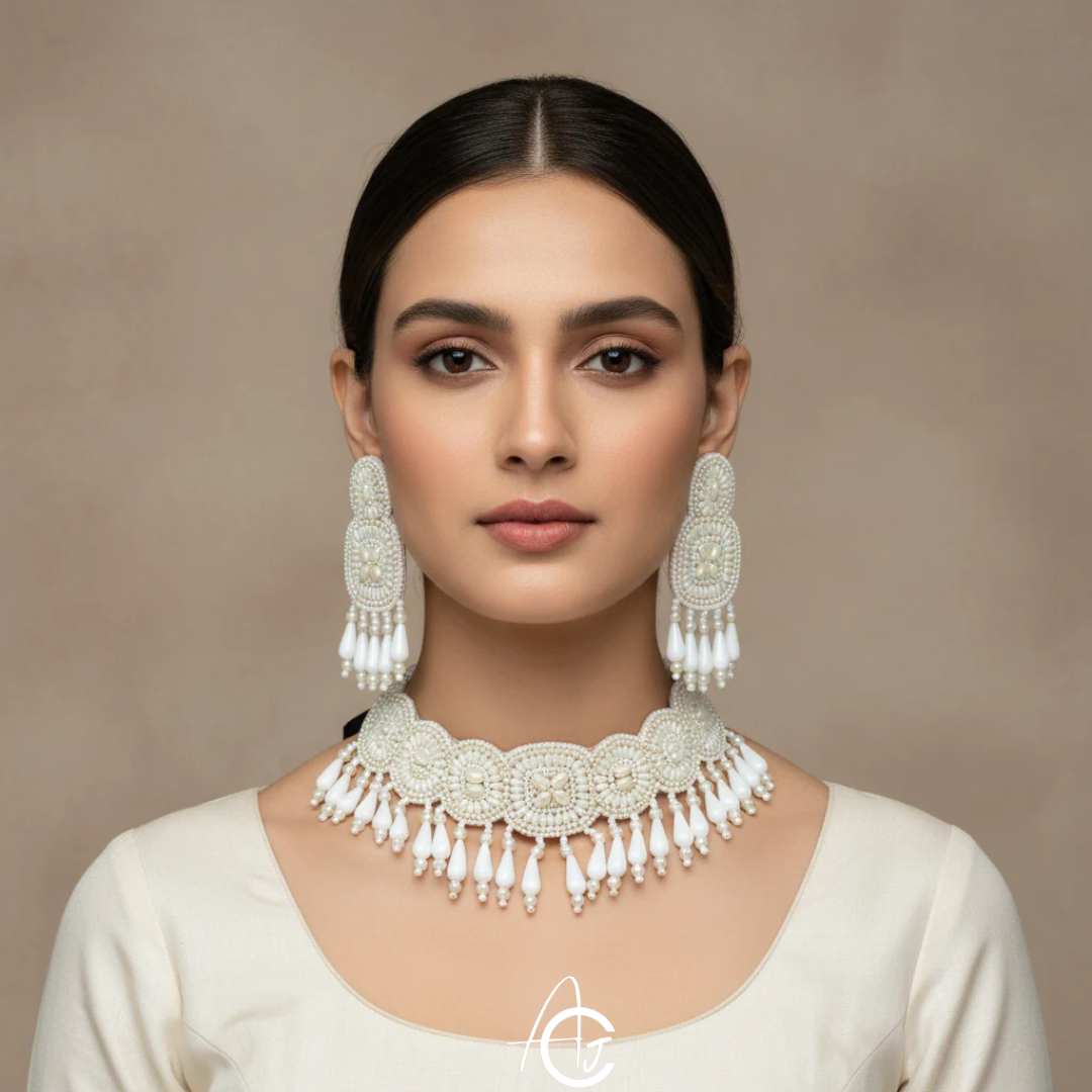 Beads Embroidered Necklace Set : Handmade