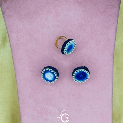 Embroidered Fabric Earrings with Finger Ring : Handmade
