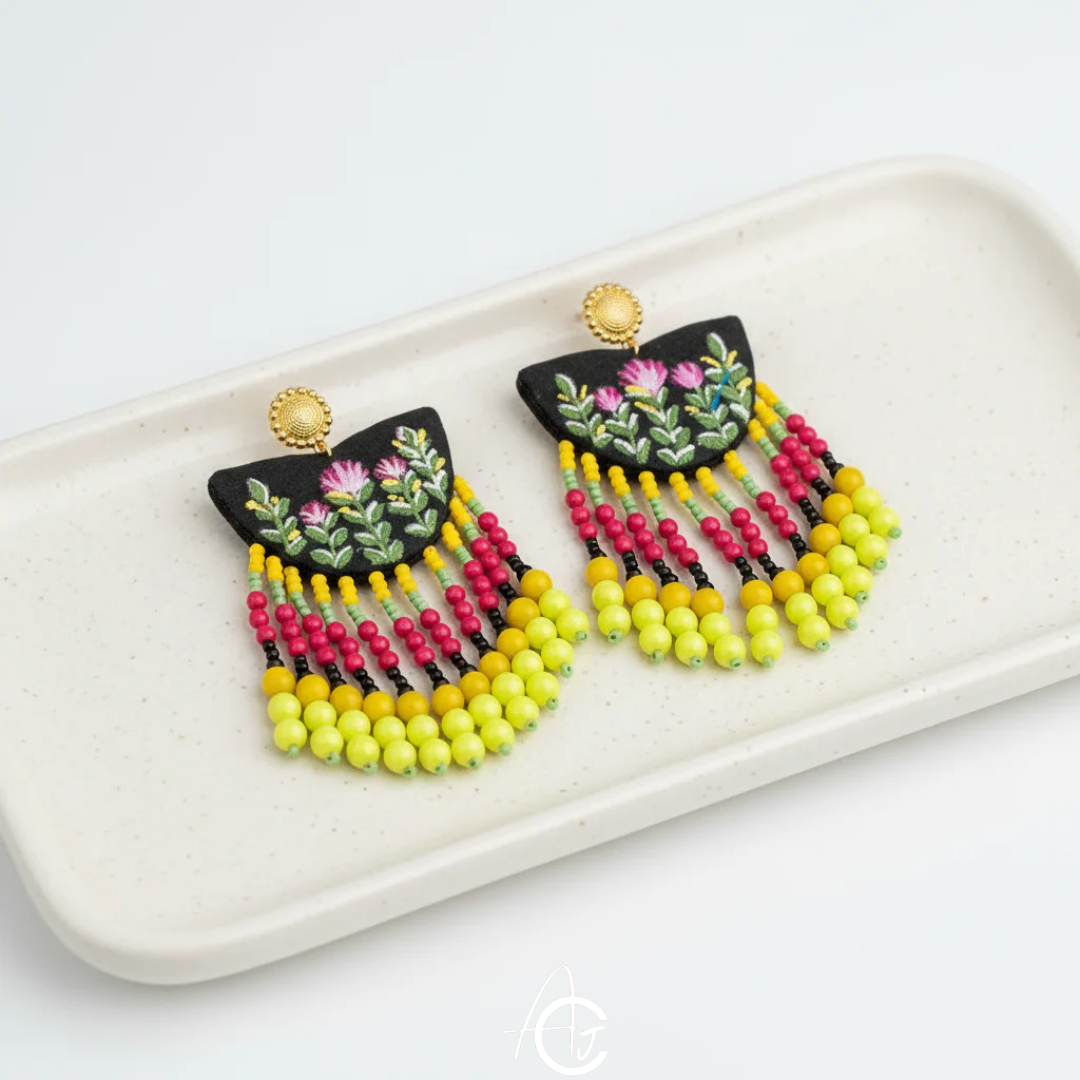 Fabric Earrings, Handpainted : Handmade