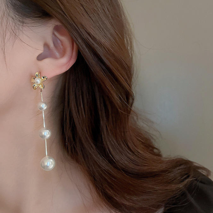 Flower And Pearl Drop Earrings
