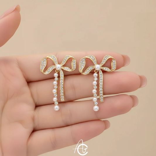 Bling Bow Pearl Earrings