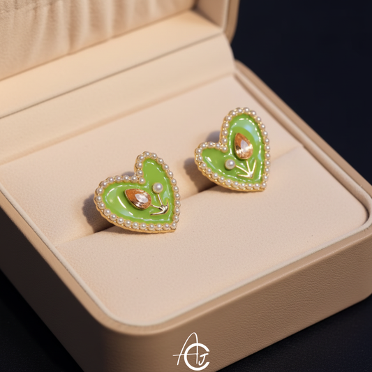 Floral Hearty Green Earrings
