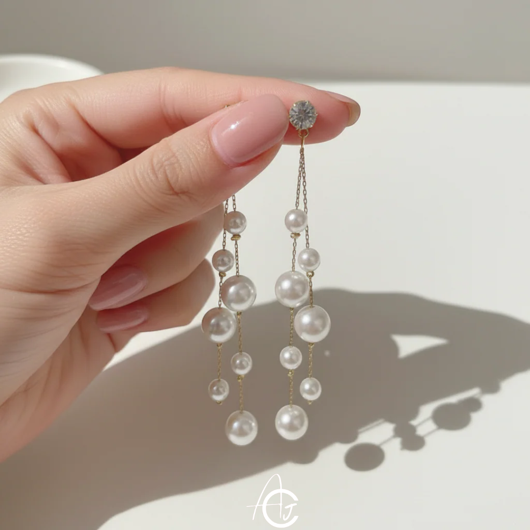 Pearl Chain Long Earrings