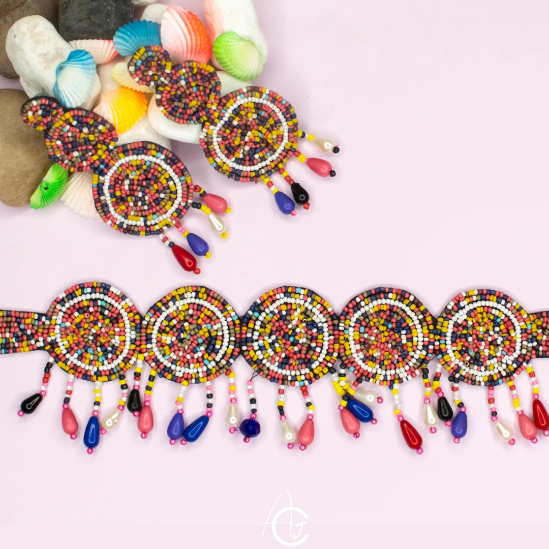 Beads Embroidered Necklace Set : Handmade