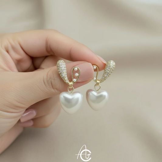 Bling Pearl Heart Earrings
