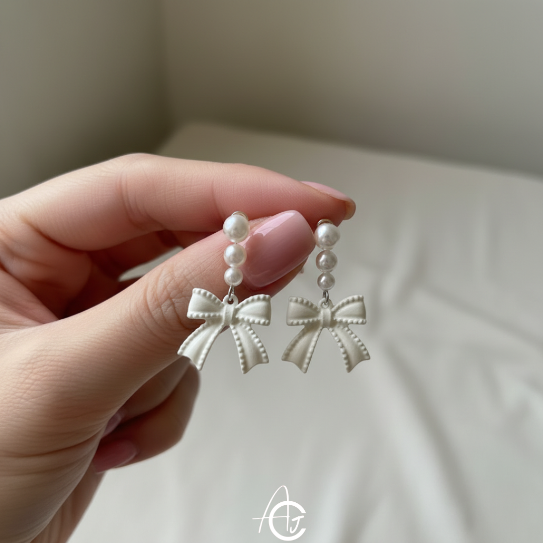 Pearl White Bow Earring
