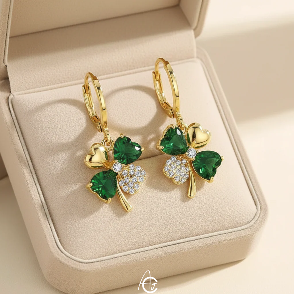 Green Clover Hoop Earrings