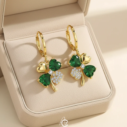 Green Clover Hoop Earrings