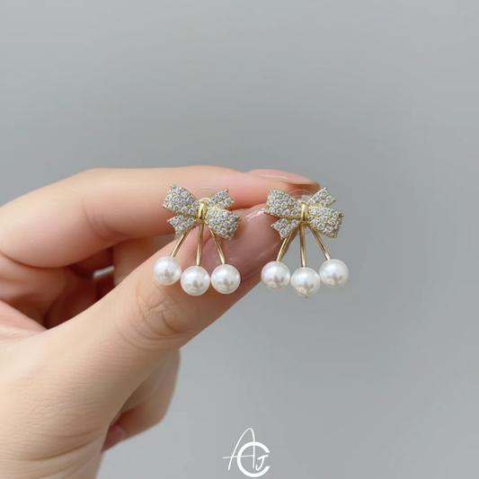 Bling The Bow Pearl Earrings