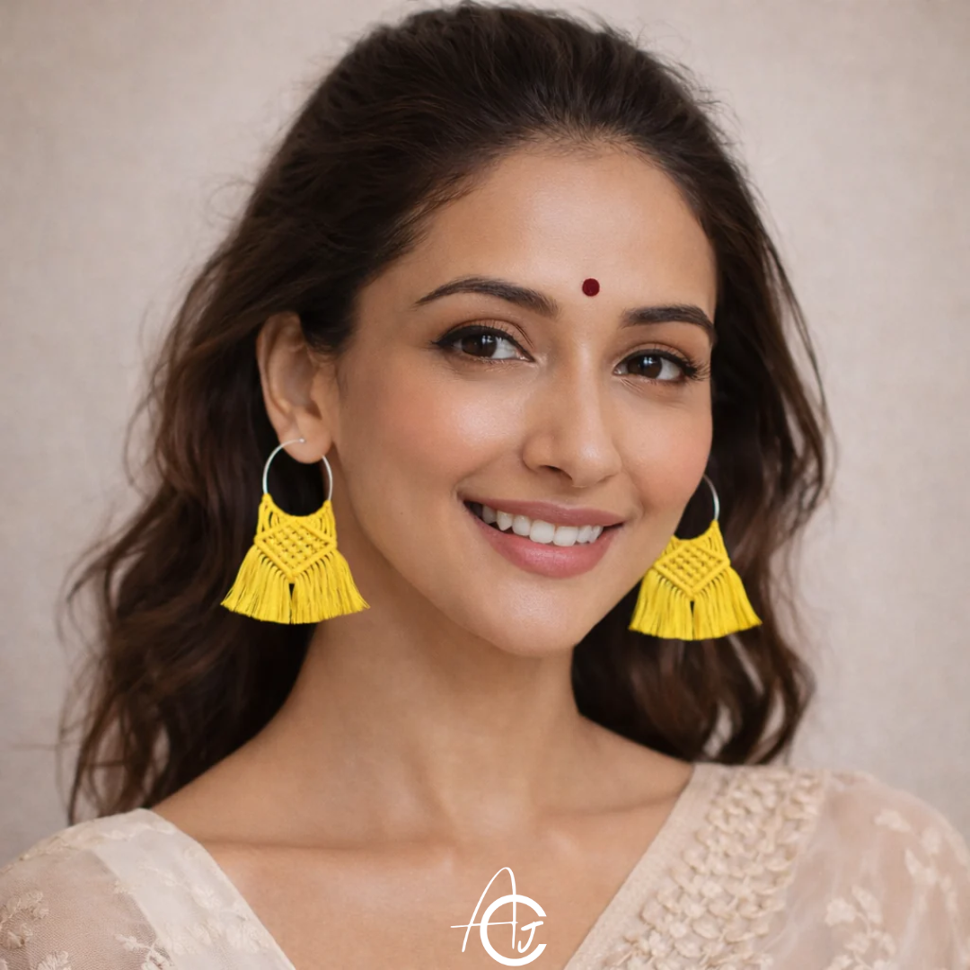Macrame Earrings Yellow : Handmade