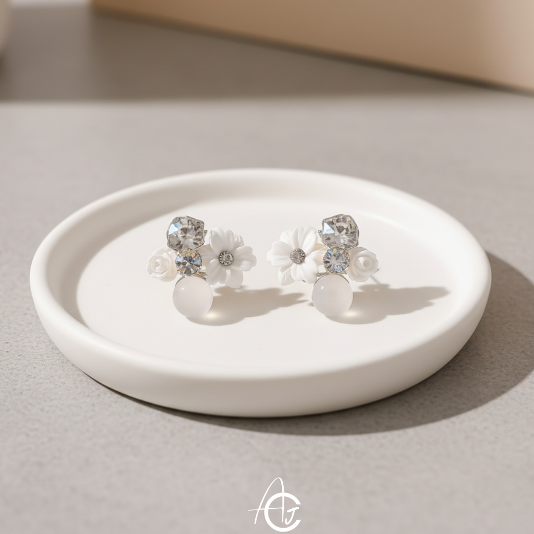 Flower White Earrings