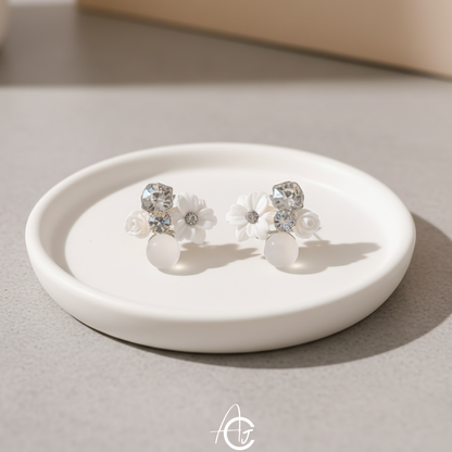 Flower White Earrings