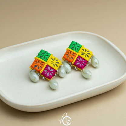 Embroidered Fabric Earrings : Handmade