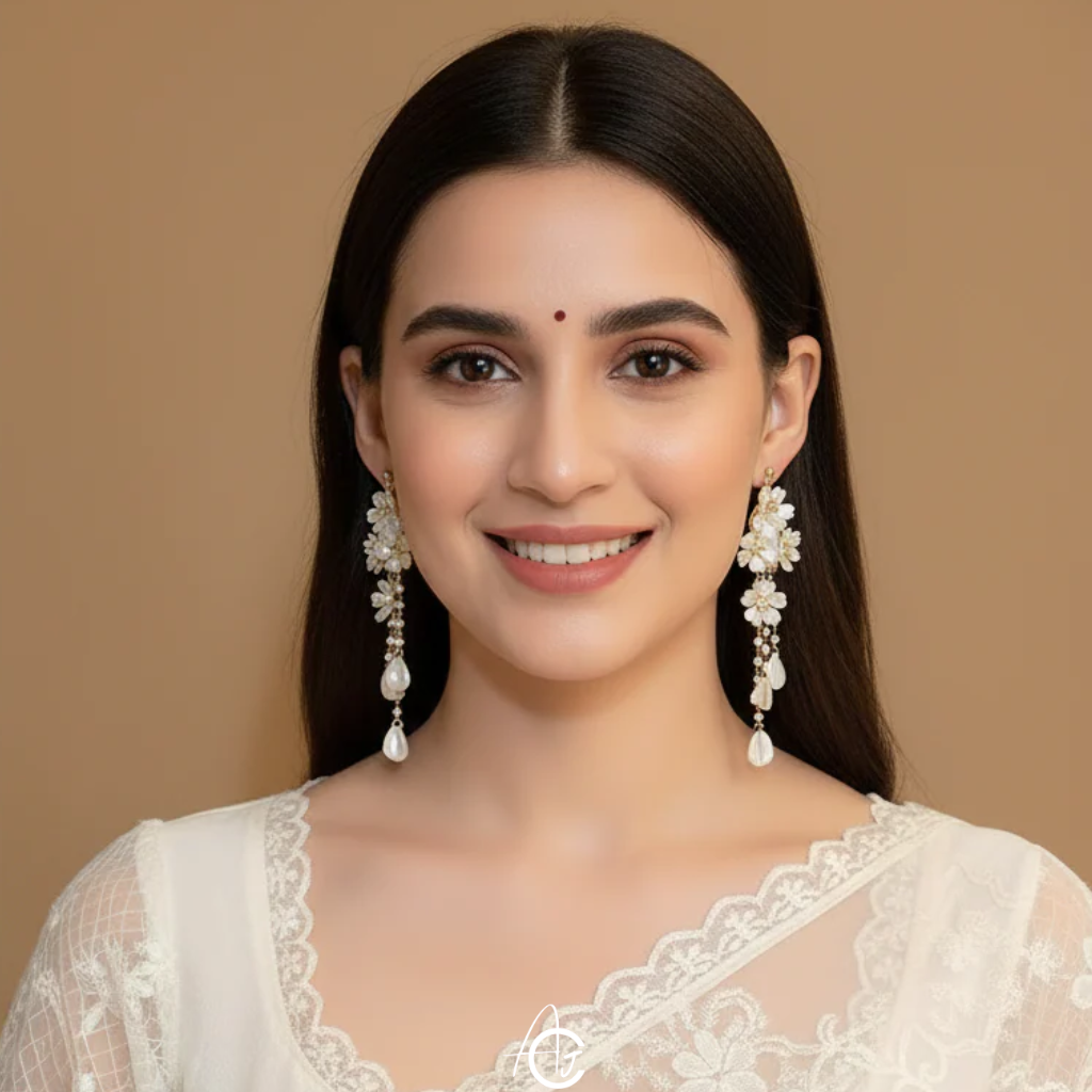 Stetement Flower and Pearl Dangle Earrings