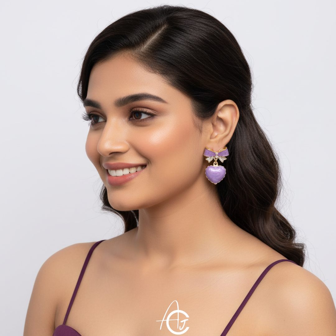 Bling Bow Purple Earrings