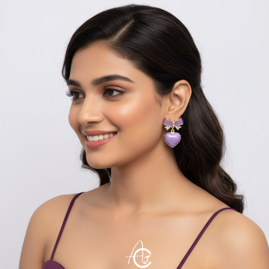 Bling Bow Purple Earrings