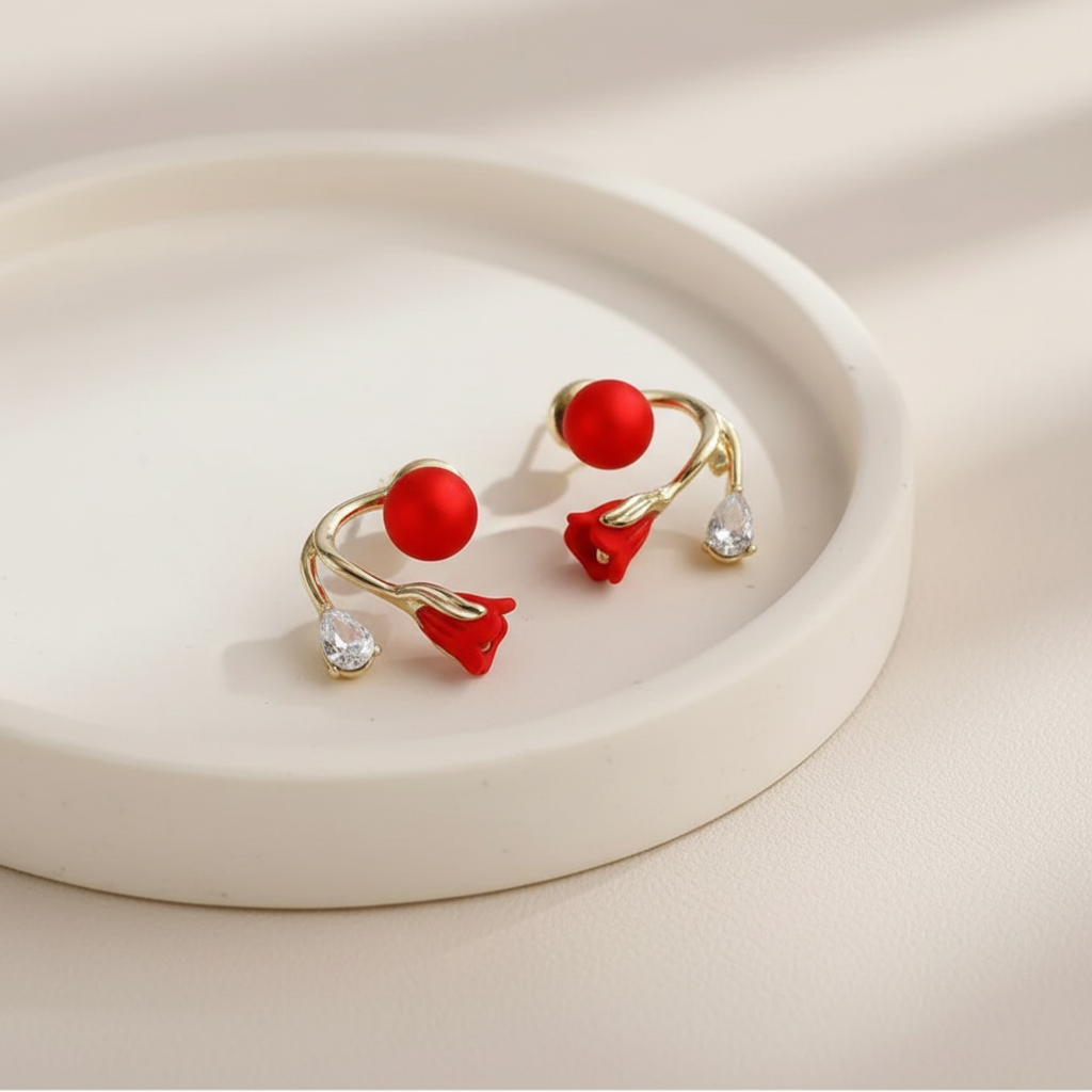 Pearl And Flower Earrings