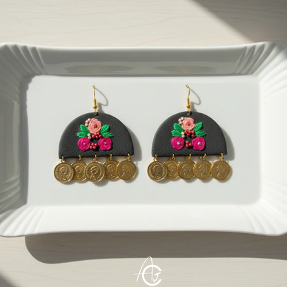 Embroidered Fabric Earrings : Handmade
