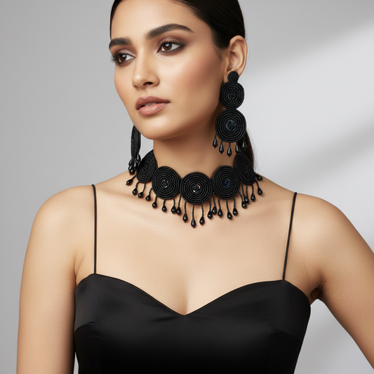 Beads Embroidered Necklace Set : Handmade