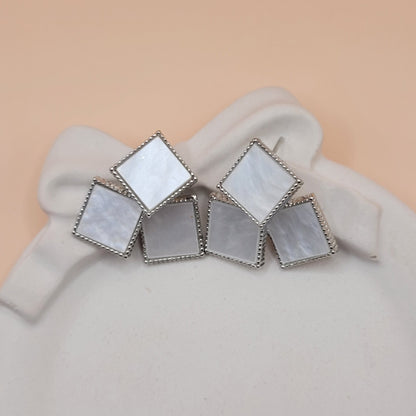 Shell Triangle Earrings Silver Tone