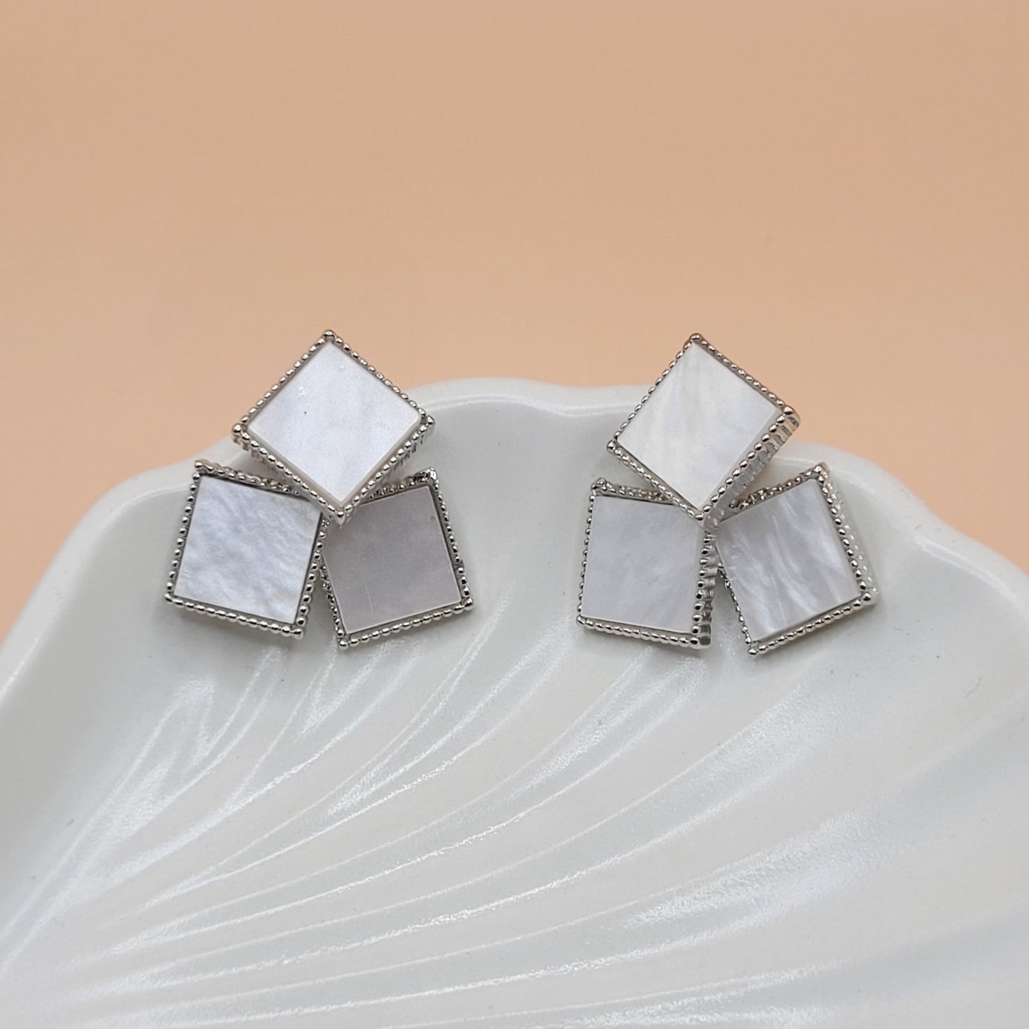 Shell Triangle Earrings Silver Tone