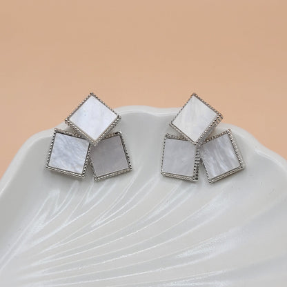 Shell Triangle Earrings Silver Tone